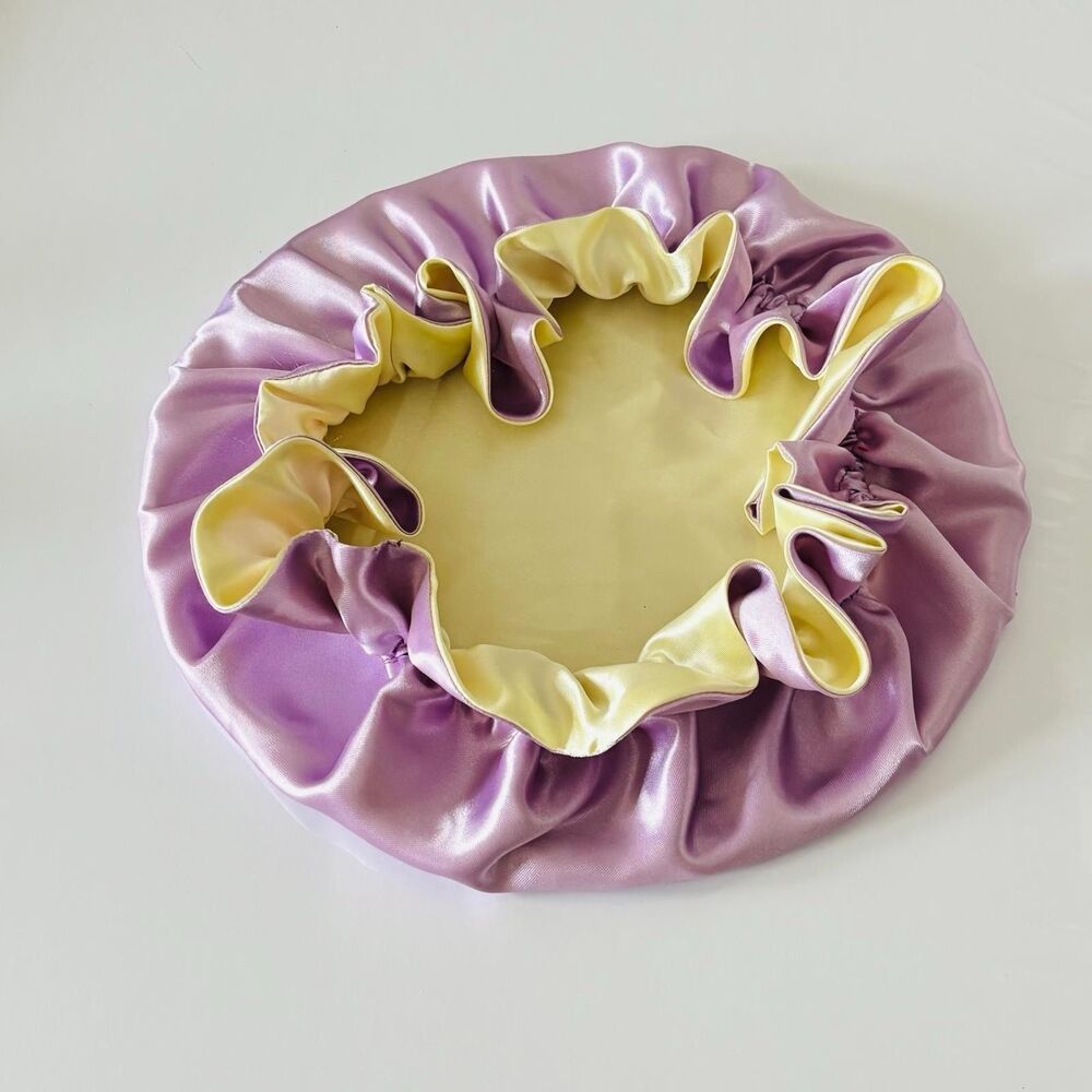 Reversible Satin Sleep Bonnet Hat – Purple & Yellow – Extra Large, Elastic Fit - Picture 10 of 16